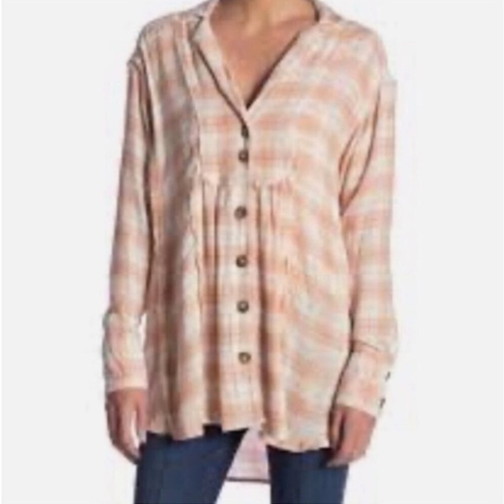 Free People All About The Feels Plaid Button Down Shirt